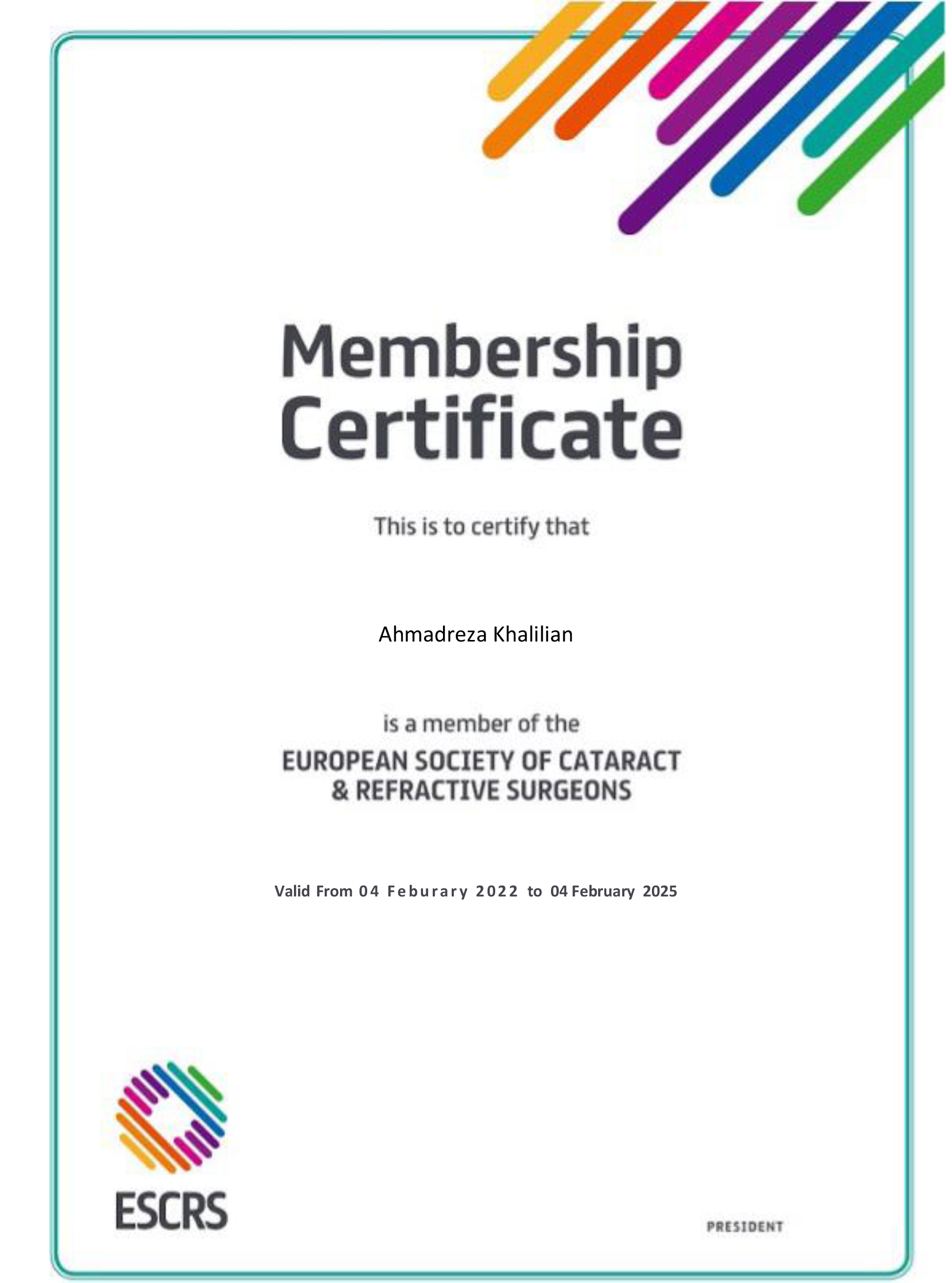 ESCRS Membership Certificate - Ahmadreza Khalilian (2)
